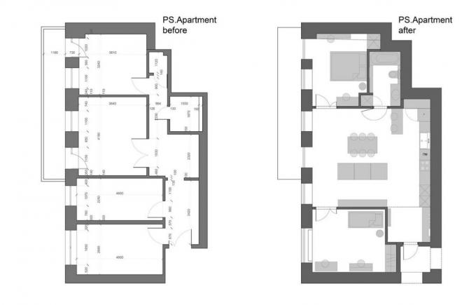 De vieux treshki 67 m² dans un appartement moderne de deux chambres