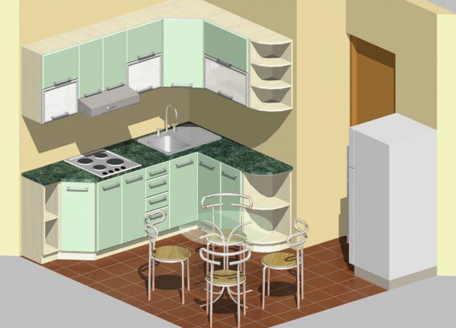 Conception de l'apparence d'une petite cuisine, réalisée à l'aide d'un logiciel spécial