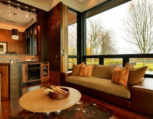 Une combinaison efficace d'une cuisine avec un salon de type baie vitrée - très beau et moderne