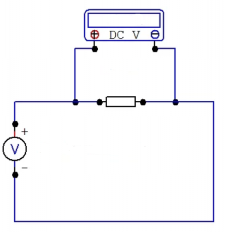 Fig. Schéma 3 Connexion multimètre pour mesurer la tension continue