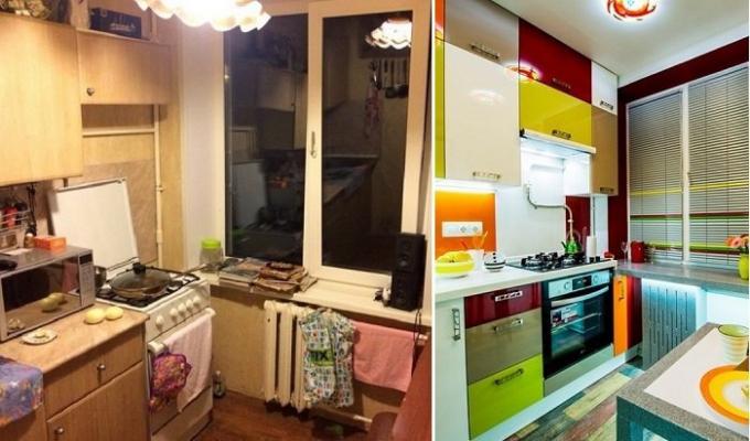 Avant et après: Une transformation brillante de la cuisine dans le « Khrouchtchev », une zone de 6 mètres carrés. m