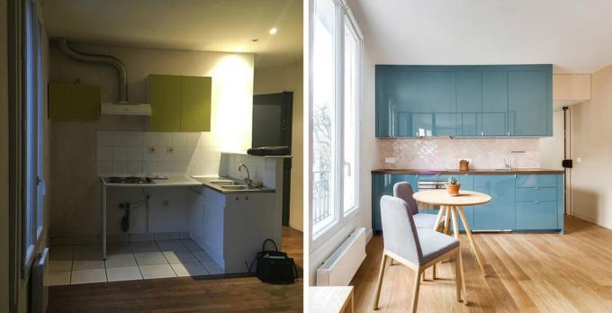 Petit dvushka 26 m² avec une chambre derrière la vitre: avant et après