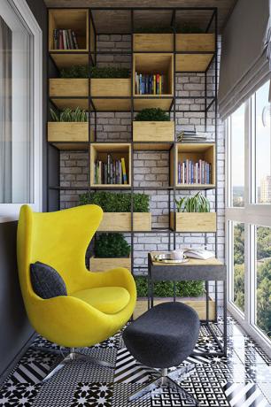 balcon style loft avec le célèbre fauteuil Egg Chair