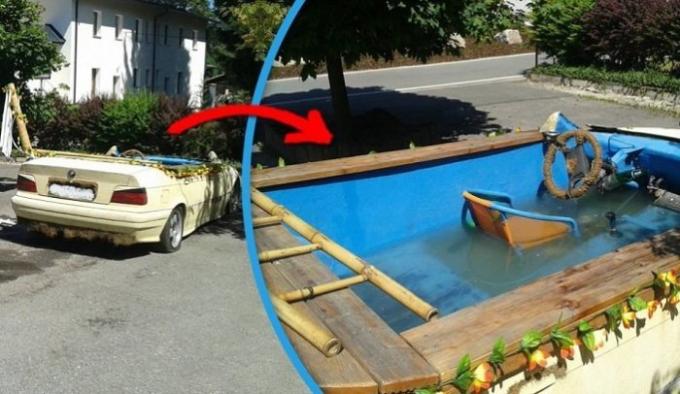 Car BMW, transformé en piscine. | Photo: i.imgur.com.