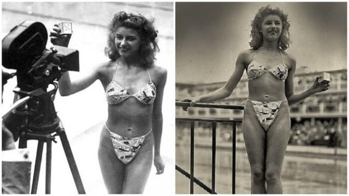 danseuse de 19 ans Micheline Bernardini - le seul qui a accepté de profaner en bikini (1946).
