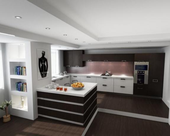 L'utilisation de styles modernes est répandue dans la conception intérieure de la cuisine et du salon.